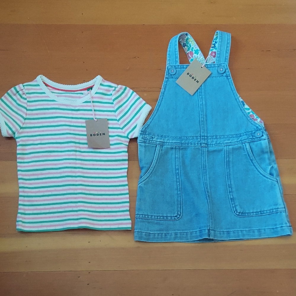 Boden Light Blue Kids Denim Overall Skirt Set